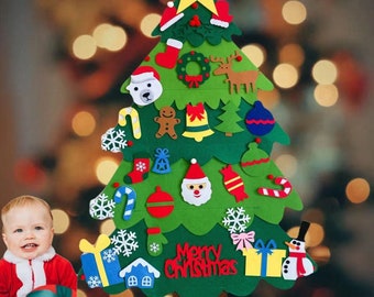 40Inches Felt Christmas Tree Two Tone with 32Pcs Handmade Ornaments,Gift Bag,Kids Toddlers Best Christmas Gifts,Home Xmas Party Decoration