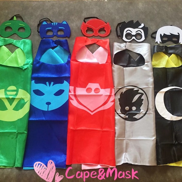 Ready to Ship! PJ Hero capes and masks set,PJ masks inspired birthday party favors,Gekko,Catboy,Owlette Costume,Superhero Capes,Gift