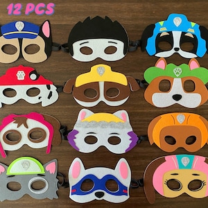 NEW DESIGN! 12PCS Party Pack Pup Paw Masks for Birthday Party Favors, Party Supplies Decoration,Costume Dog Masks