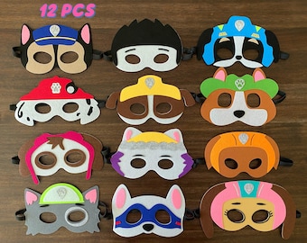 NEW DESIGN! 12PCS Party Pack Pup Paw Masks for Birthday Party Favors, Party Supplies Decoration,Costume Dog Masks