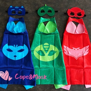 Ready to Ship!PJ Hero inspired cape and mask set, PJ masks inspired birthday party favors,Gekko,Catboy,Owlette Costume,superhero capes Gift