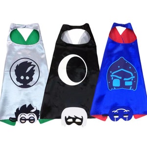 ReadyToShip!PJ Hero inspired Cape and Mask Set, Catboy,Gekko,Owlette,Night ninja Costume,PJ Masks Birthday Party Favors  Supplies Gift