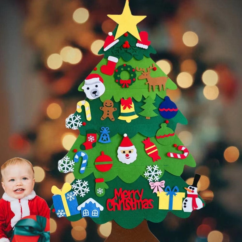 40Inches Felt Christmas Tree Two Tone with 32Pcs Handmade image 1