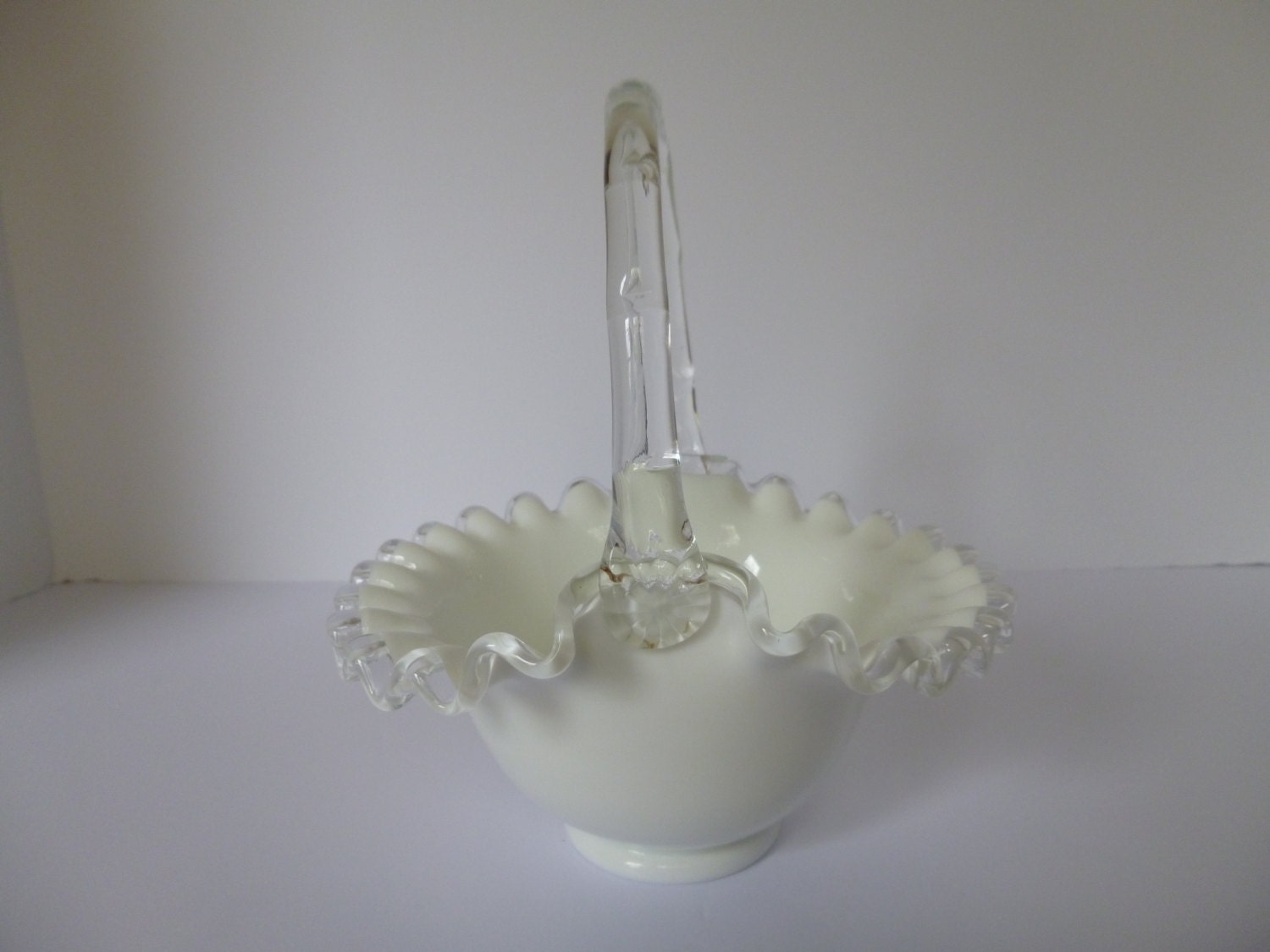 Vintage Fenton Small Silver Crest White Glass Basket With Etsy