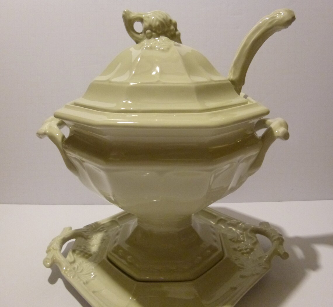 Vintage Red Cliff Ironstone Soup Tureen, Grape Pattern, With Lid, Ladle