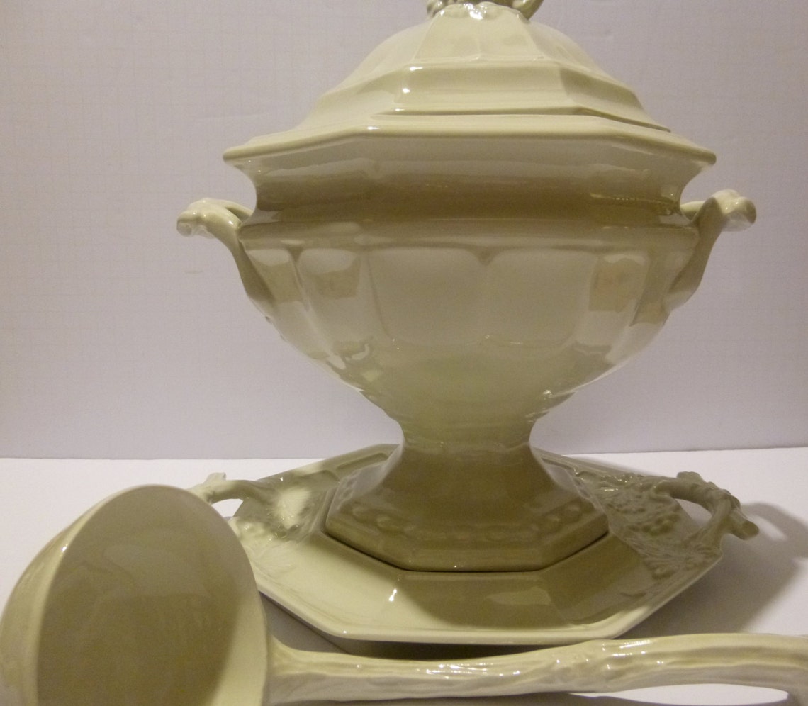 Vintage Red Cliff Ironstone Soup Tureen, Grape Pattern, With Lid, Ladle