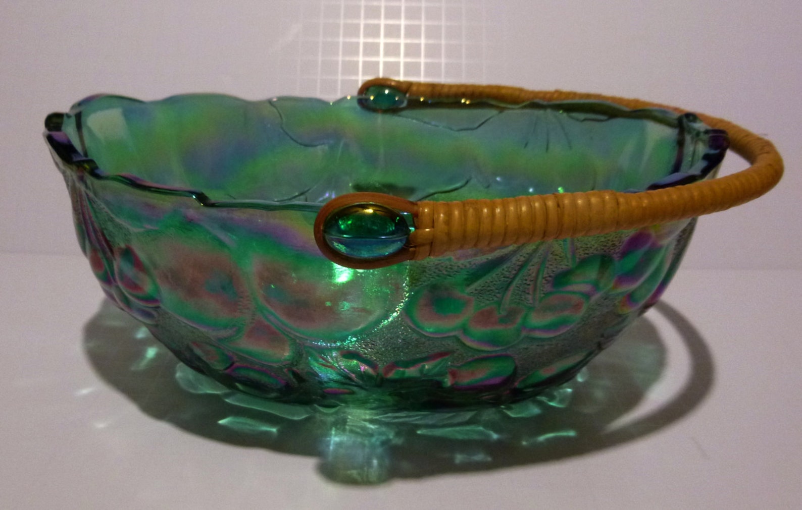 Vintage Fruit Bowl Blue Carnival Glass Oval Fruit Bowl Etsy