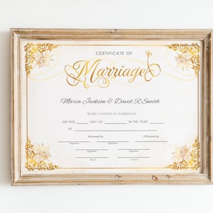 Editable Modern Marriage Certificate Editable Canva Template, Printable Certificate of Marriage Keepsake, Wedding Gift for Couples image 8