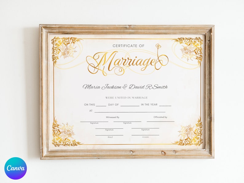 Editable Modern Marriage Certificate Editable Canva Template, Printable Certificate of Marriage Keepsake, Wedding Gift for Couples image 8