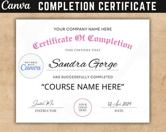 Certificate Of Completion Canva Template, Editable Training Certificate Template, Canva Template, Printable Lash Artist Certificate.