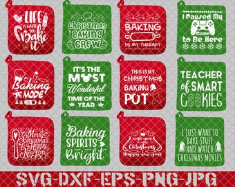 Christmas Pot Holder Svg Bundle, Kitchen Svg Bundle, Potholder Svg, Baking Svg, Silhouette Cut Files,  Svg, Dxf, Eps, Pdf, Jpg, Png.