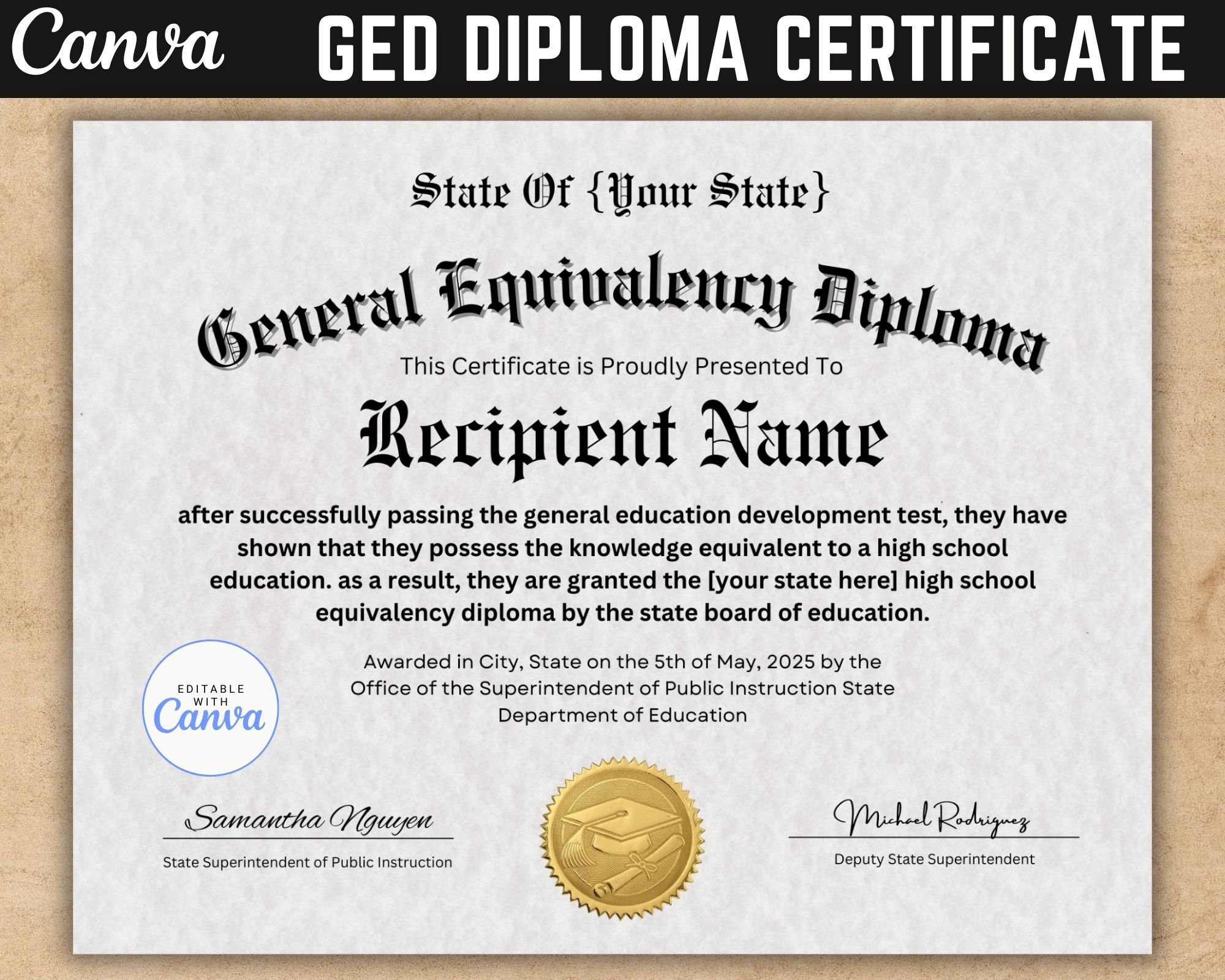 GED Diploma Certificate With Seal, Canva Template, Certificate Graduation Diploma, Diploma Certificate, School Equivalency Diploma. - Etsy ged-diploma-certificate-with-seal-canva-template-certificate-graduation-diploma-diploma-certificate-school-equivalency-diploma-etsy