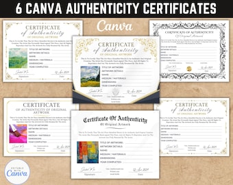 6 Editable Certificates of Authenticityfor Artwork, CanvaTemplate, Artist Certificate Bundle, Artwork Templates, Instant Download.