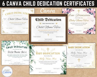 6 Baby Dedication Certificates, Canva Child Dedication Template,Baptism Certificate,Editable Baptism Certificate,Baby Dedication Certificate