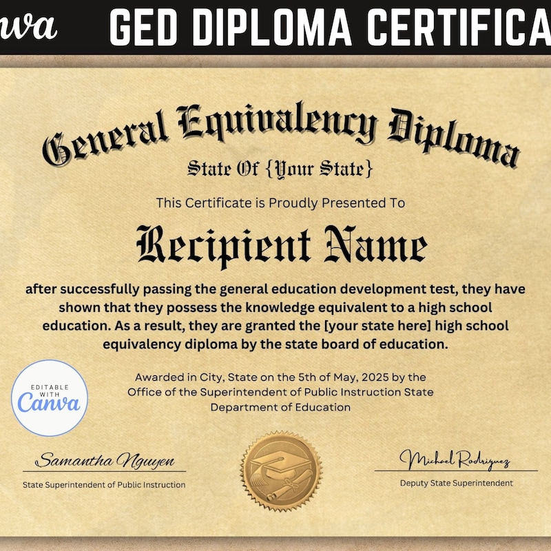 Ged Dipolma Template Etsy