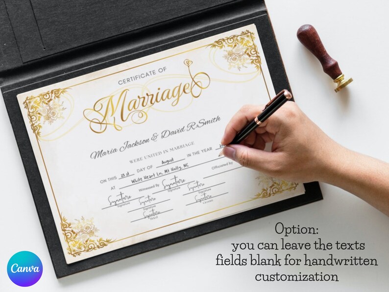 Editable Modern Marriage Certificate Editable Canva Template, Printable Certificate of Marriage Keepsake, Wedding Gift for Couples image 5
