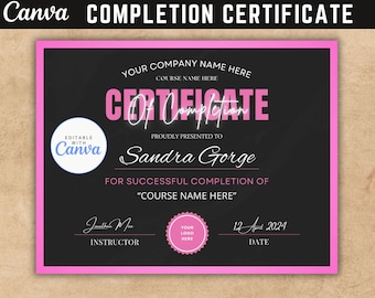 Editable Training Certificate Template, Certificate Of Completion Template, Canva Template, Nail, Lash, Wig Making Class, Makeup.
