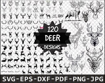 Deer Bundle Svg, Christmas Svg, Deer Svg, Deer Svg, Animals Svg, Silhouette Cut Files,  Svg, Dxf, Eps, Pdf, Jpg, Png.
