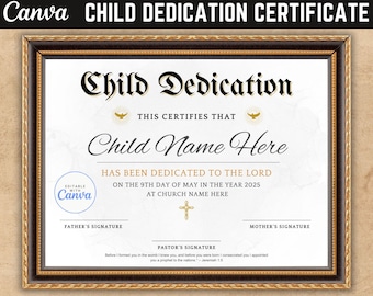 Child Dedication Certificate, Canva Baby Dedication Template, Baptism Certificate, Editable Baptism Certificate, Wooden Dedication