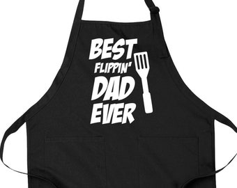 Funny BBQ Apron with Pockets Father's Day Gift Apron For Men Gifts For Dad BBQ Cooking Gift Best Flippin' Dad Ever Husband Him Present