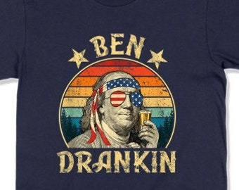 4th of July Vintage Retro T-Shirt Funny Drinking Shirt USA Patriot Ben Drankin Holiday Beer BBQ Independence Day Top Booze T-shirt Men J4-2