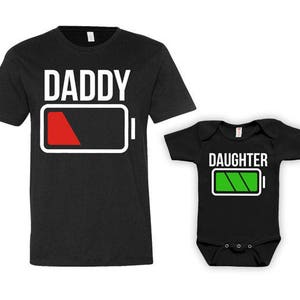 Daddy And Me Clothing Dad And Daughter Matching Set Daddy Daughter Shirt Father And Daughter Gift Battery Low Full Bodysuit JM212-211 image 1