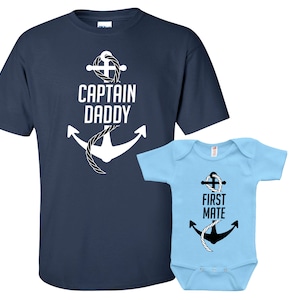 Daddy Son Shirts Dad And Son Matching Set Captain And First Mate Family Shirts Fathers Day Gifts Men's Todder Tshirt Baby Bodysuit - JM3-259