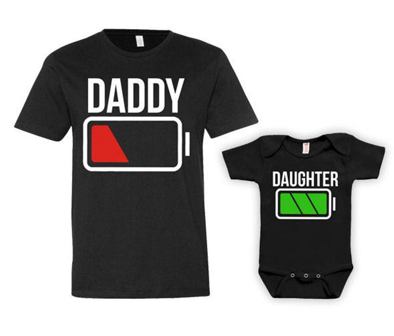 Daddy And Me Clothing Dad And Daughter Matching Set Daddy Daughter Shirt Father And Daughter Gift Battery Low Full Bodysuit JM212-211 image 1