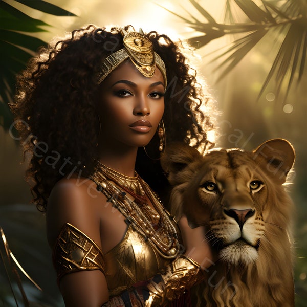 The Lion Queen Digital Art | Printable Wall Art | Digital Artwork | Digital Download | AI Art | African Warrior Queen