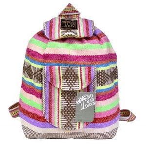 NO BAD DAYS ® Sac à dos Baja Sac mexicain fait main Cartable marron rose néon multicolore ethnique Sac à dos de plage Boho