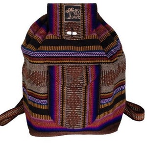 NO BAD DAYS ® Baja Backpack Mexican Bag Hand Made Book Bag Light Brown Diamond Blue Black Pink Ethnic Beach Rucksack Boho Knapsack