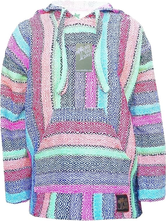 No Bad Days Baja Hoodie Mexican Poncho ADULT Mint Rainbow Diamond Pattern Etsy UK