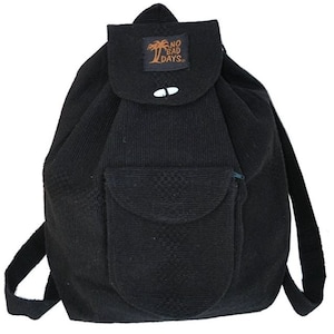 NO BAD DAYS ® Baja Backpack Mexican Bag Hand Made Book Bag Black Ethnic Beach Rucksack Boho Knapsack