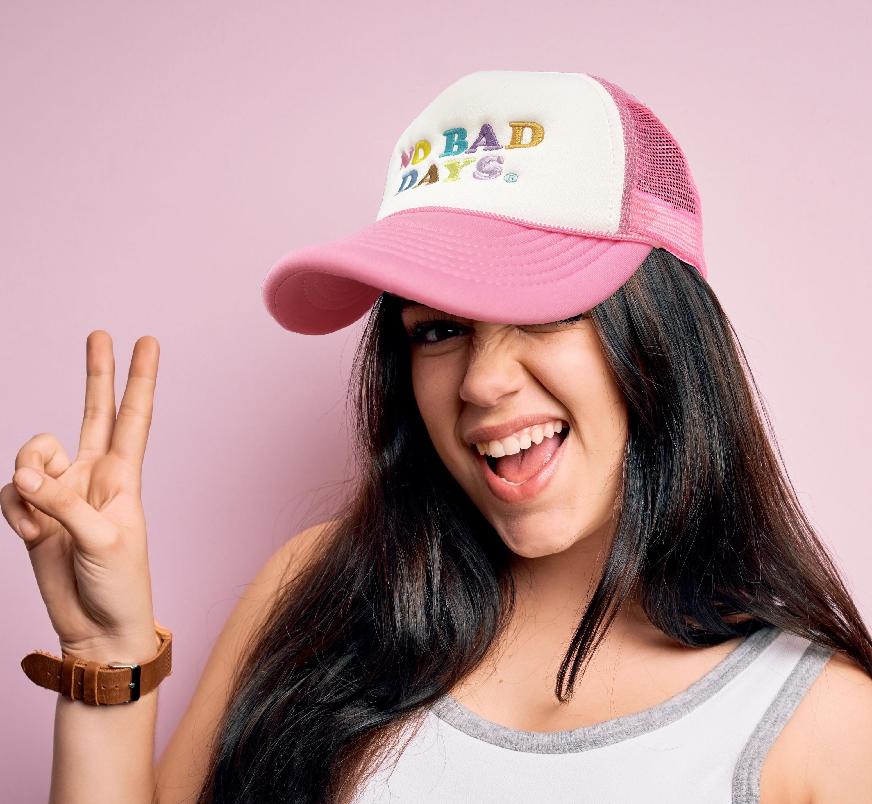 NO BAD DAYS®  Pink and White Mesh Trucker Hat Cap