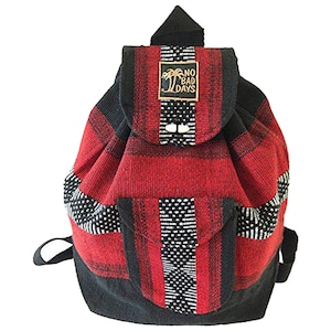 NO BAD DAYS ® Baja Backpack Mexican Bag Hand Made Book Bag Red Black White Ethnic Beach Rucksack Boho Knapsack