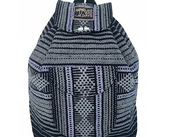 NO BAD DAYS ® Baja Backpack Mexican Bag Hand Made Book Bag Gray Tiger Stripe Ethnic Beach Rucksack Boho Knapsack