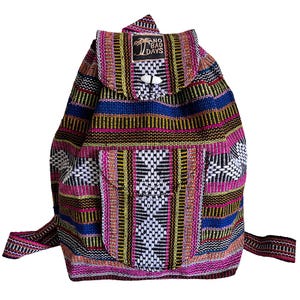 Woven Baja Backpack NO BAD DAYS Mexican Boho Book Bag White Pink Peach