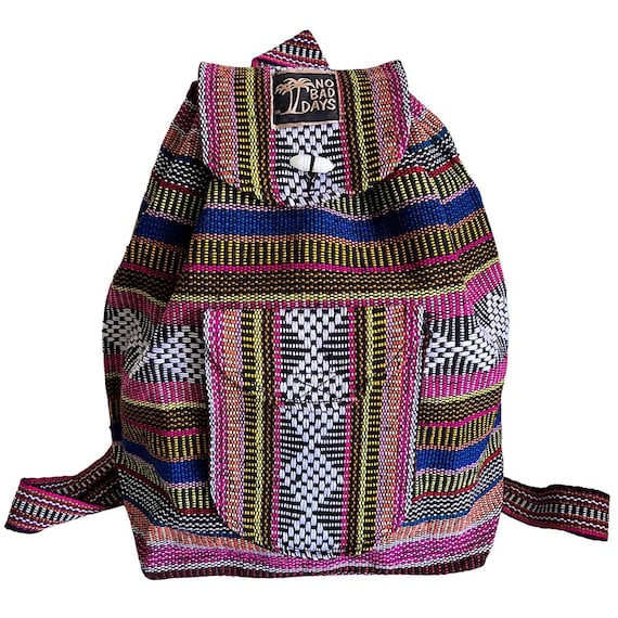 Woven Baja Backpack NO BAD DAYS Mexican Boho Book Bag White  display picture 1