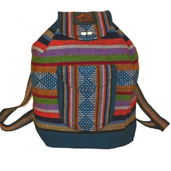 NO BAD DAYS ® Baja Backpack Mexican Bag Hand Made Book Bag MultiColor Turquoise Ethnic Beach Rucksack Boho Knapsack