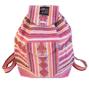 NO BAD DAYS ® Baja Backpack Mexican Bag Hand Made Book Bag Salmon Pink Red Orange Ethnic Beach Rucksack Boho Knapsack