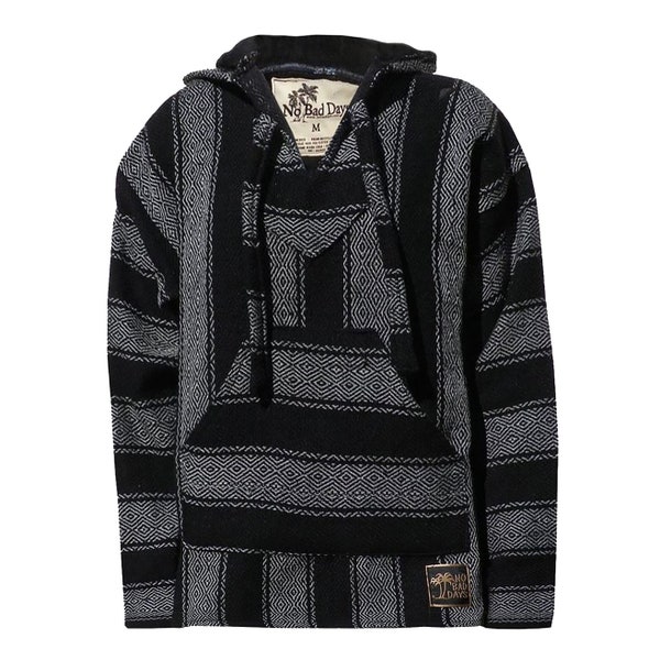 No Bad Days Baja Hoodie Mexican Poncho - Slate Gray Black Diamond Pattern