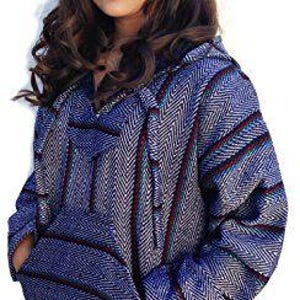 No Bad Days Baja Hoodie Mexican Poncho - Silver Red Aqua Diamond