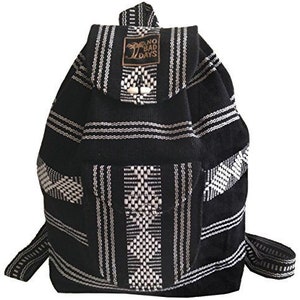 NO BAD DAYS ® Sac à dos Baja Sac mexicain fait main Cartable à rayures noires et blanches Sac à dos de plage ethnique Sac à dos bohème