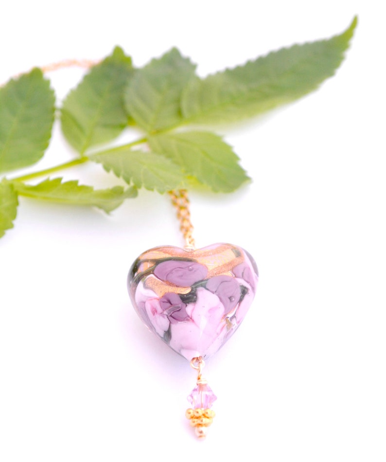 Floral Heart Necklace Daughter Valentines Day Gift Sister Mom Murano Glass Gift for Her