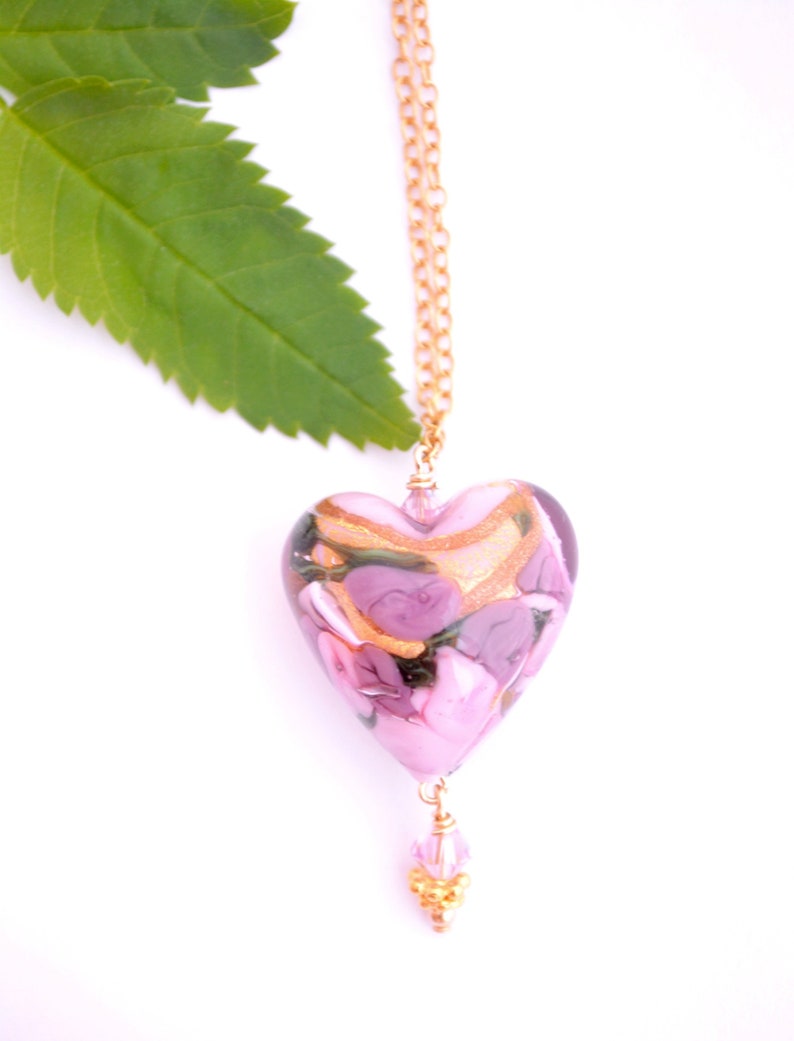 Floral Heart Necklace Daughter Valentines Day Gift Sister Mom Murano Glass Gift for Her