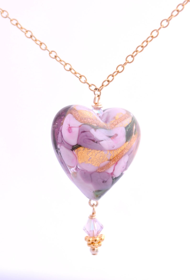 Floral Heart Necklace Daughter Valentines Day Gift Sister Mom Murano Glass Gift for Her