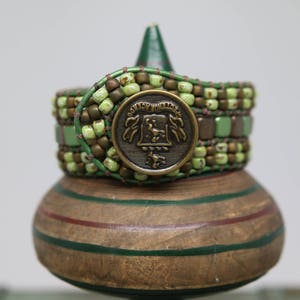 CUFF WRAP BRACELET - Beaded - Gold and Brown - Handcrafted - Free Shipping