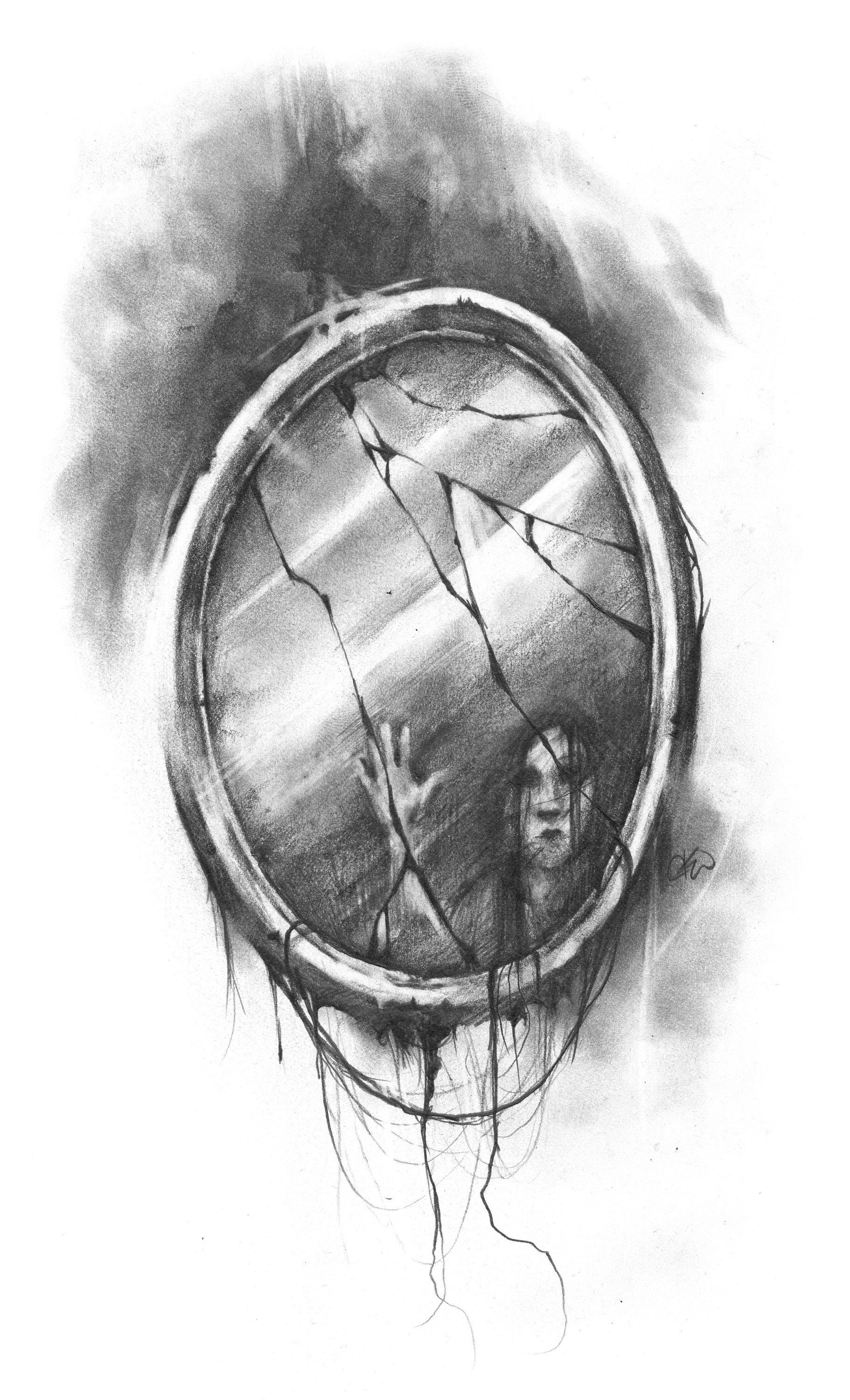The Broken Mirror Original Drawing | Etsy