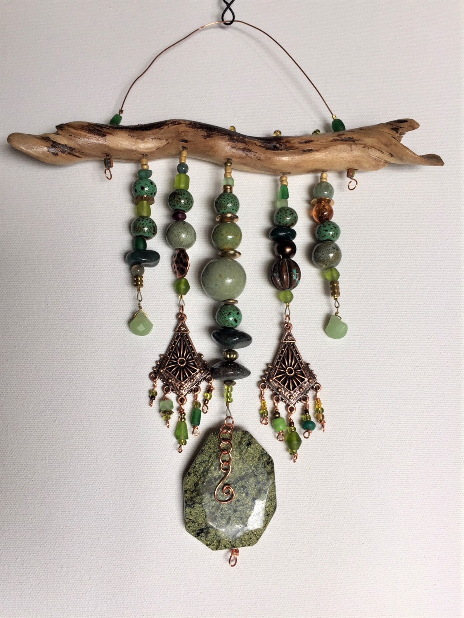 Mobile. Driftwood and bead mobile. Indoor or outdoor art. Yoga Etsy
