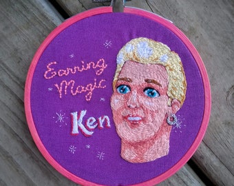 Earring Magic Ken Embroidery Hoop Art